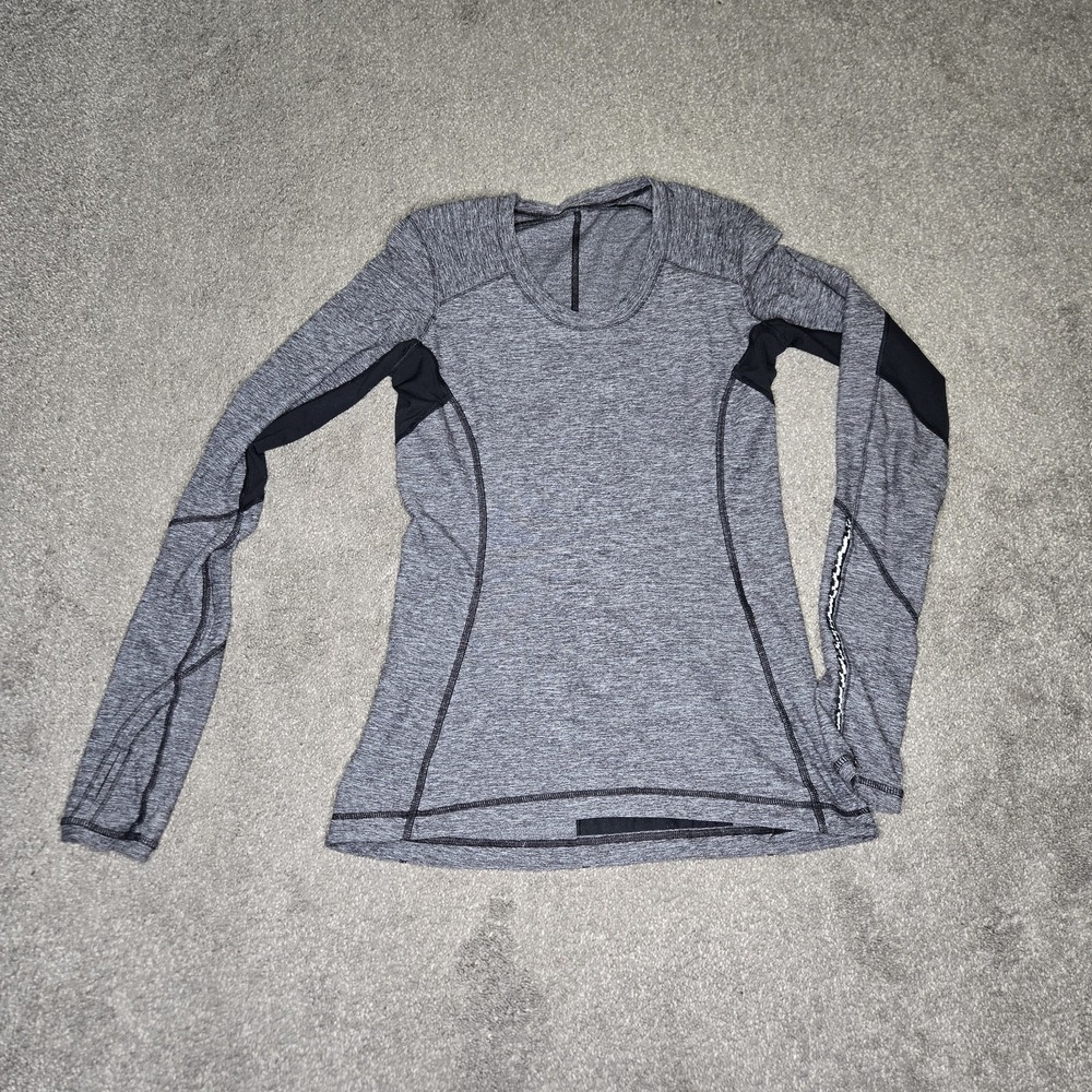 Lululemon‎ Women's Star Runner Long Sleeve Top Black & Heathered Gray Size 6